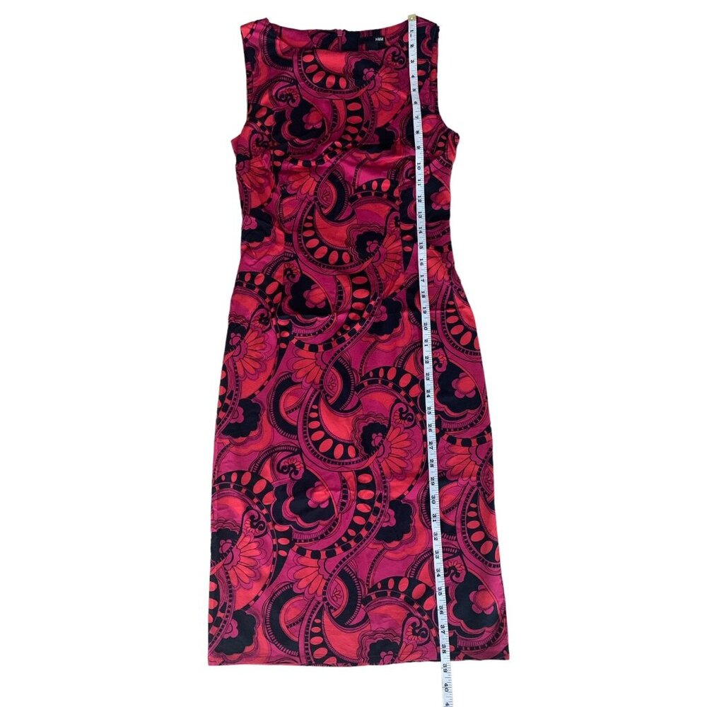 H&M Junior Red & Black Printed Sleeveless Boat Neck Sheath Dress Size 4 Small - Picture 7 of 11